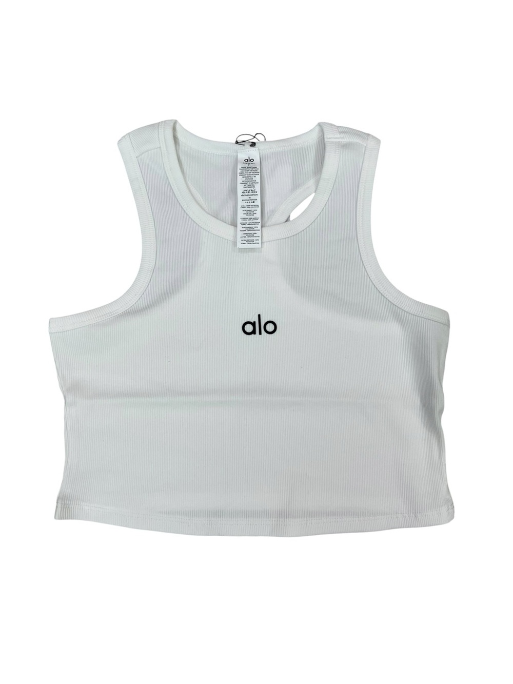 Alo Yoga White Ribbed Cropped Racerback Tank Top - Size Medium - NWT